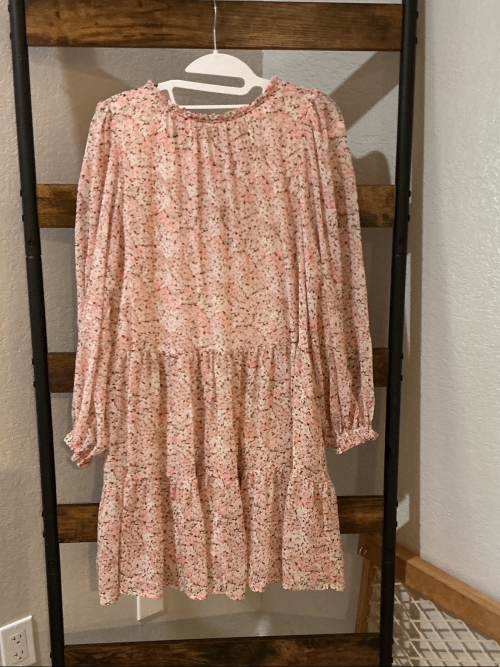 H&M Pink Floral Tiered Long-Sleeve Dress